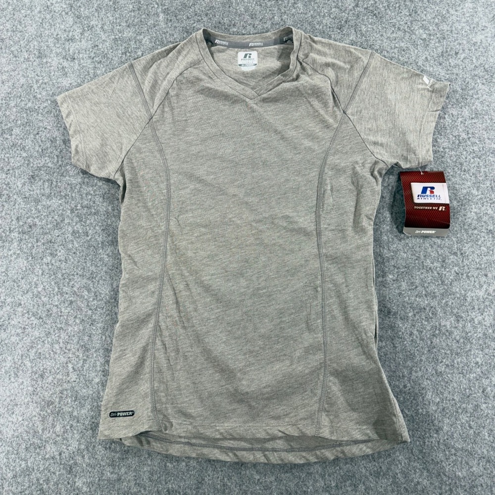 Russell Athletic Dri-Power Womens V-Neck T-Shirt Gray Heather Small NWT
